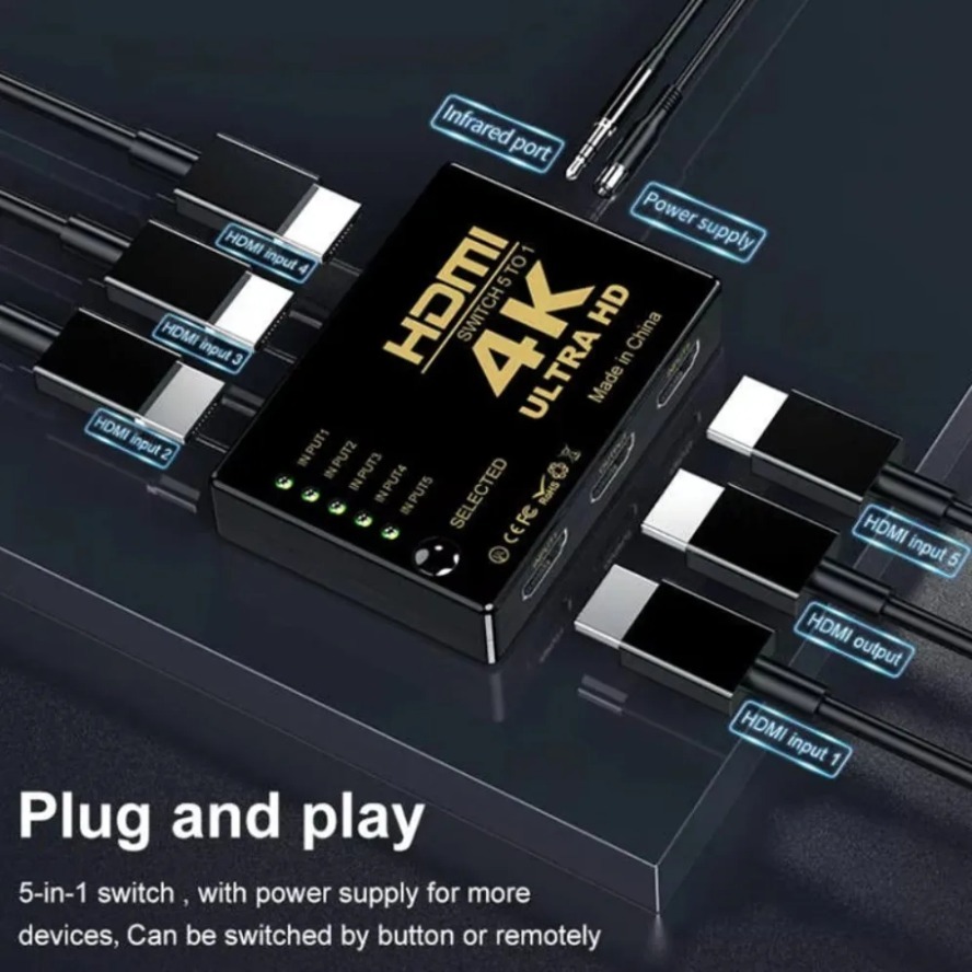 4K HDMI Switch 5 in 1 Out HDMI - Esports Gaming Hub review and price